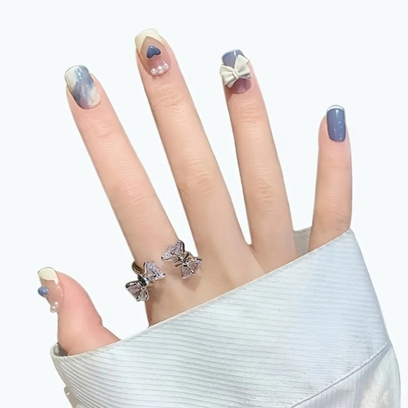 2/$16 3D Bows & Hearts French Manicure Press on Nails - Picture 8 of 11